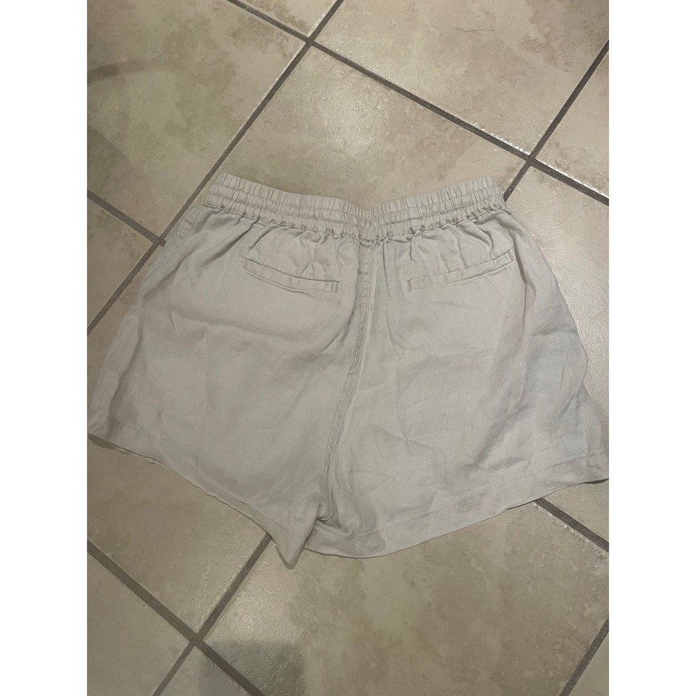 Womens Linen Blend Drawstring Shorts Khaki Tan Elastic Waist Casual Pockets - Picture 3 of 3